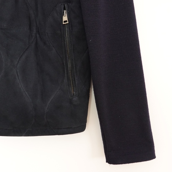 Men’s Saks Fifth Avenue Navy Blue Goatskin leather/Wool Jacket/Bomber M Italy - Picture 2 of 8